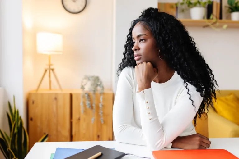 A woman concerned at home